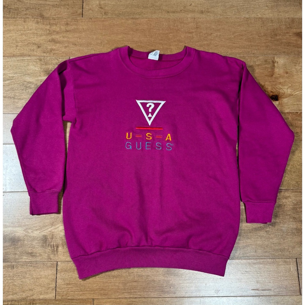 Guess Georges Marciano Purple Fuscia Crewneck Embroidered Sweatshirt Wmns OS VTG